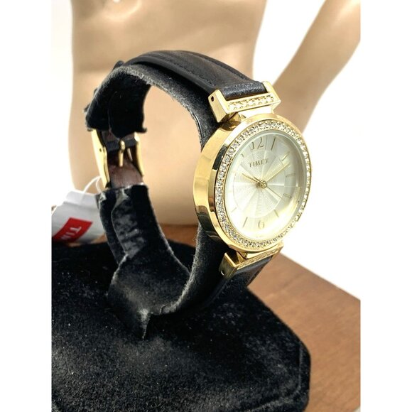Timex Women's Watch TW2W48900 Indiglo Quartz Gold Black Leather Band 31mm - Picture 2 of 13